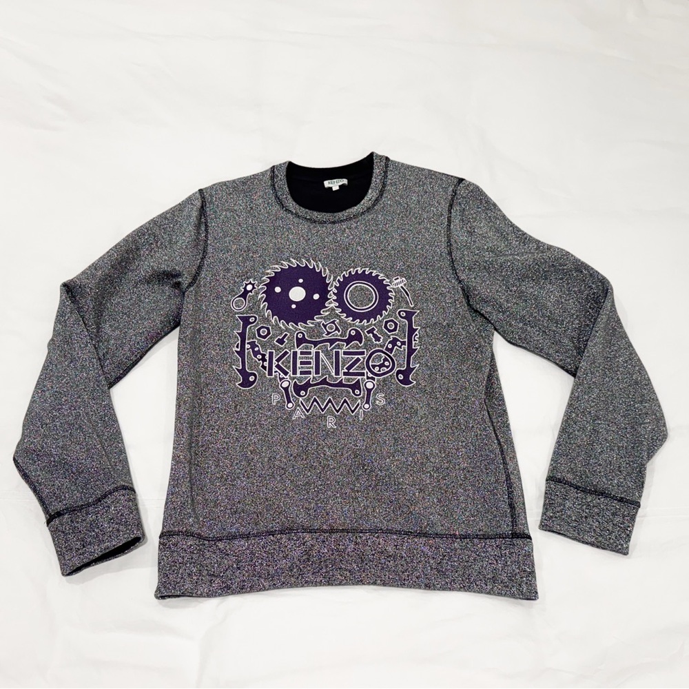 Kenzo Glitter Metallic Sweatshirt with Embroidered Purple Robot Monster